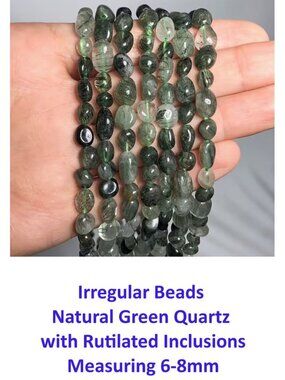 Irregular Beads  Natural Green Quartz  with Rutilated Inclusions Measuring 6-8mm